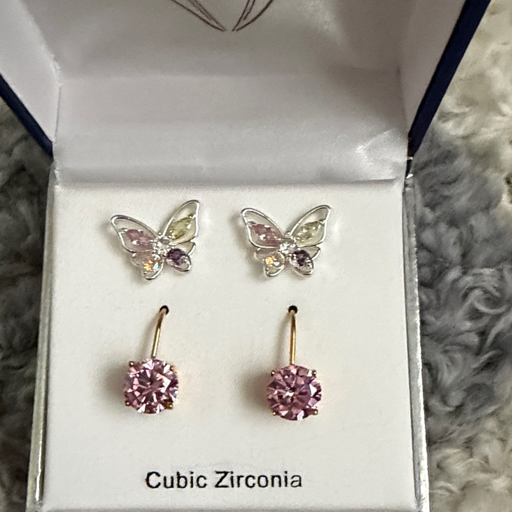 Elegant Pink Cubic Zirconia Earrings 2 Pairs